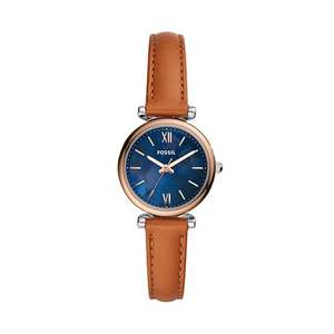 Ladies Carlie Mini Rose Gold & Tan Leather Strap Watch Blue MOP Dial