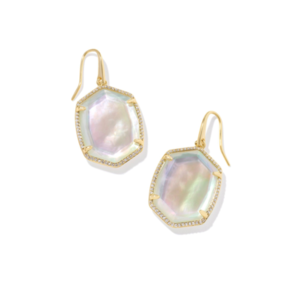 Kendra Scott Daphne Gold Pave Frame Drop Earrings in Iridescent Ivory Illusion