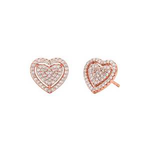 Premium Sterling Silver Pave Heart Stud Earrings, Rose Gold