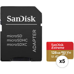 128GB Extreme UHS-I microSDXC Memory Card with SD Adapter (5-Pack)