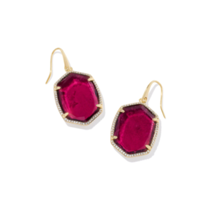 Kendra Scott Daphne Gold Pave Frame Drop Earrings in Berry Mica