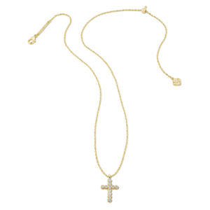 Kendra Scott Cross Gold Pendant Necklace in White CZ