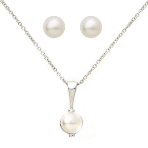 White Pearl Necklace & Earring Set