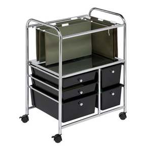 5-Drawer Rolling File Cart Black/Chrome