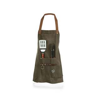 BBQ Apron with Tools & Bottle Opener Khaki Green with Beige Accents